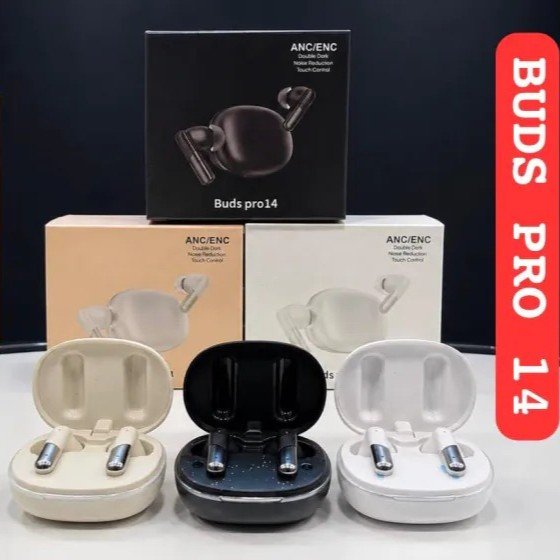 Buds Pro 14 TWS Wireless Earbuds | ANC + ENC Noise Cancellation | Bluetooth 5.3 | Touch Control | 30H Battery | Beige, Black, White